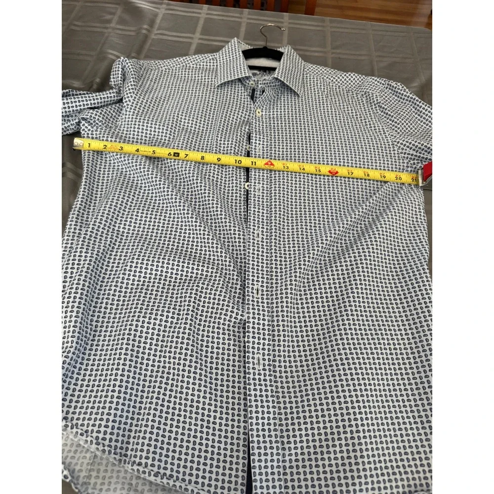 Bugatchi Uomo Men's Medium Blue White Geometric Paisley Long Sleeve Button Shirt